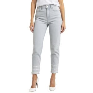 LOFT Gray High Rise Tie Dye Raw Hem Ankle Jeans